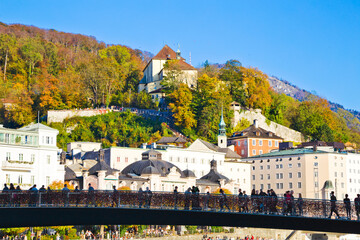 The river Salzach in the Historic town of Salzburg in Austria.