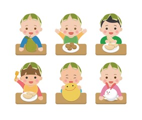 6 cute children, Mid-Autumn Festival elements, cartoon, illustration, vector