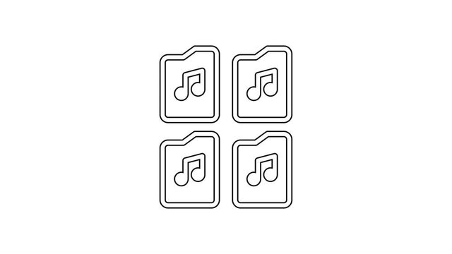Black line Music file document icon isolated on white background. Waveform audio file format for digital audio riff files. 4K Video motion graphic animation.