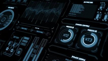 Futuristic interface/Digital perspective screen/Ultra detailed abstract digital background. Blinking and switching indicators and statuses showing work of command center,processing big data, machine d - Powered by Adobe