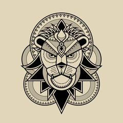 Lion head mandala and zentangle style artwork design vector illustration
