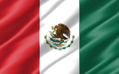 Silk wavy flag of Mexico graphic. Wavy Mexican flag illustration. Rippled Mexico country flag is a symbol of freedom, patriotism and independence.
