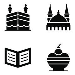 Fototapeta premium Religion and Islamic Solid Icons Set 