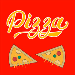 Pizza Logo on red background with pizza slices