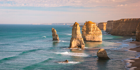 The landscape of the Great Ocean Road with the Twelve Apostles.