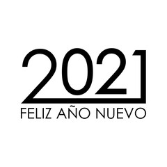 Concepto Happy New Year. Logotipo con texto Feliz Año Nuevo 2021 en español lineal en color negro