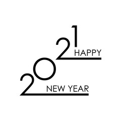 Concepto feliz año nuevo. Logotipo con texto Happy New Year 2021 lineal en diagonal en color negro