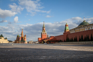 Covid-19, quarantine in Moscow, coronavirus in Russia. Empty Red Square without people