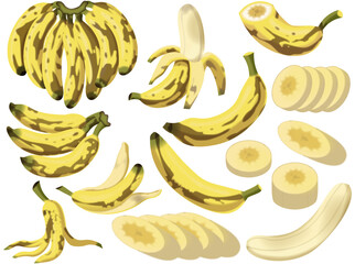 色々な熟れたバナナ