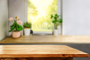 Desk of free space and home interior with window 