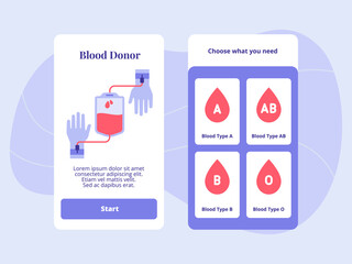 Blood donor type A AB B O for mobile apps template banner page UI with two variations modern flat color style
