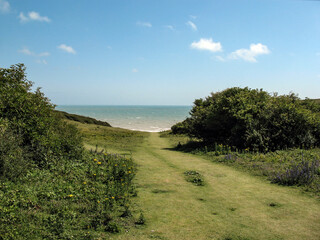 Fototapeta na wymiar Outdoor walking trail on the seacoast at the English Channel, England, UK