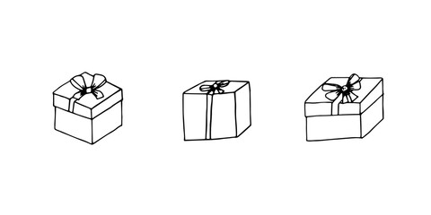 Set of gift boxes, vector illustrations, hand drawing