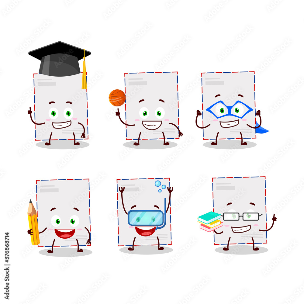 Sticker school student of standard envelope cartoon character with various expressions