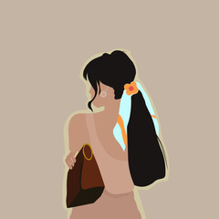 Graphic illustration with the concept of a sexy and modern feminine woman with a handbag can be used for clothing and flat designs.
