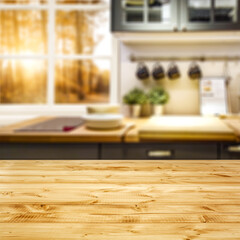 Desk of free space for your decoration and autumn window background 