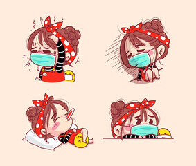 Women wearing masks had a fever and was at rest for protection coronavirus on quarantine background with epidemic prevention.