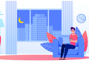 Person happily taking online classes. 