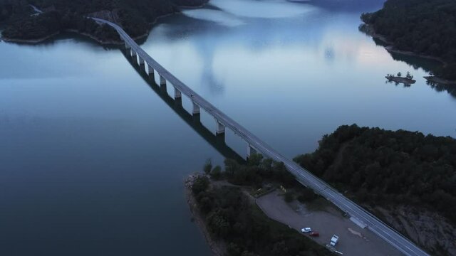 Reservoir in Berga.Barcelona. Catalonia,Spain. Aerial Drone Footage