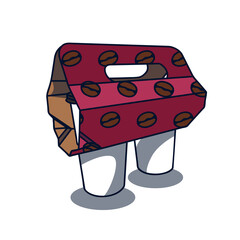 Cardboard packaging for coffee cups.  Cardboard holder for two coffee mugs.Icon Coffee Delivery. Coffee Take Away. Isolated White Background Place Label