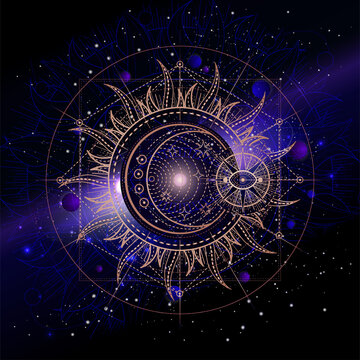 Vector illustration of Sacred geometric symbol against the space background.