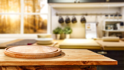 Table background of free space and kitchen interior 