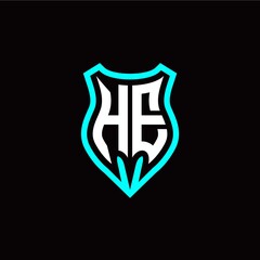 Initial H E letter with shield modern style logo template vector