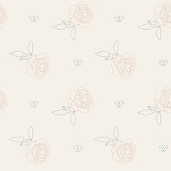 Seamless vector floral pattern. Elegant minimalistic rose design. Dusty pastel color palette.