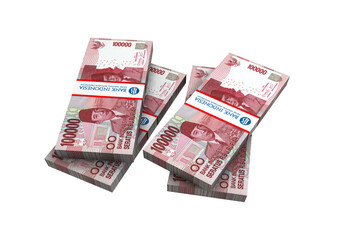 3D Stack of Indonesian rupiah money white background