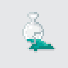 Green broken bottle pixel art. Vector picture.	