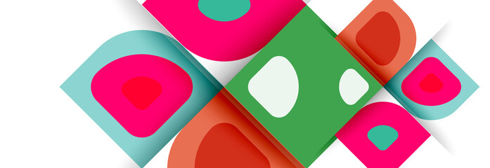 Set of vector modern geometric abstract backgrounds with repeating abstract round shapes patterns and shadow effects