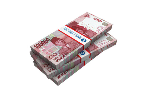 3D Stack of Indonesian rupiah money white background