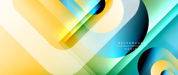 Vector geometric abstract background with lines and modern forms. Fluid gradient with abstract round shapes and shadow and light effects