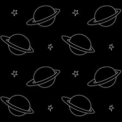 Baby space seamless pattern. Cartoon outline planet saturn and stars. Vector cosmic background and texture. For kids design, fabric, wrapping, wallpaper, textile, apparel © Iuliia