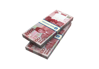 3D Stack of Indonesian rupiah money white background