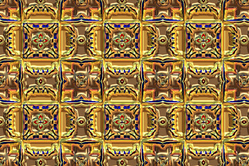 Geometric seamless pattern with gold mermaid scales