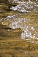 the water runs along the river and glistens in the sun in the autumn afternoon