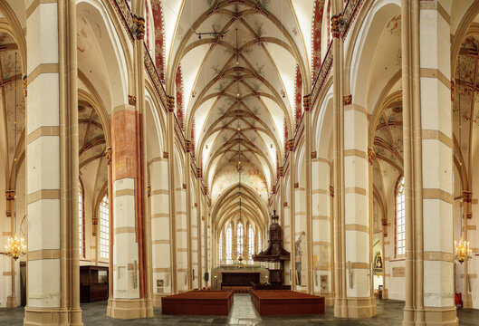 Interior of beautifully restored Sint Maarten (Saint Martin) church, in Zaltbommel, Netherlands, an outstanding example of a basilica in Lower Rhine gothic style 