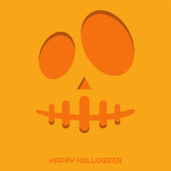 Simple pumpkin face vector illustration design template on orange background, happy Halloween holiday.