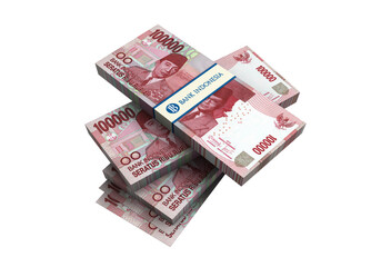 3D Stack of Indonesian rupiah money white background
