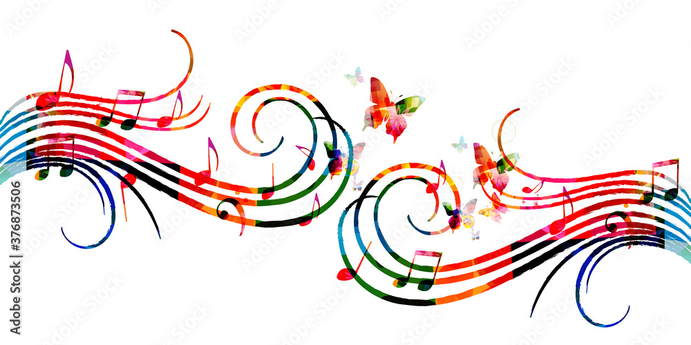 Wall mural colorful music promotional poster with music notes isolated vector illustration. artistic abstract b