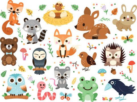 Woodland Decorated Animals Clipart