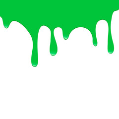 Dripping green paint. Dripping liquid. Fluid fluid. Spilling paint. Falling paint. Fluid oil stain. Abstract, liquid drops of ink. Vector illustration