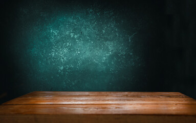 Old wooden table top with smoke on a dark background..