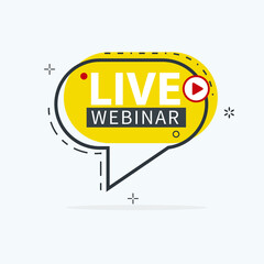 Live Webinar Button, icon, emblem label Vector illustration flat linear badge and banner, scroll, sticker, ribbon, embem, poster.