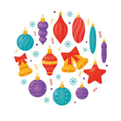 Isolated Christmas tree decorations on white background. Vector illustration