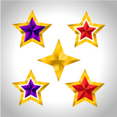 Set Different types and forms of gold color stars. Illustration Christmas New Year
