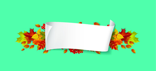 Greetings and gifts for the autumn and autumn season concept. Autumn background, poster and banner template with colorful autumn leaves.