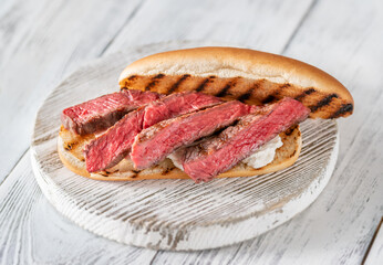 Sandwich with sliced beef steak
