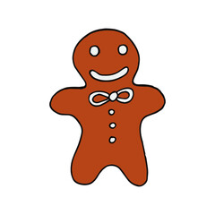 gingerbread man isolated hand drawn vector doodle. single element for design poster, label, card, sticker. food, pastries, sweets, christmas, holiday